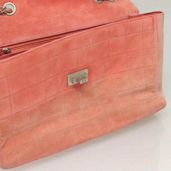 CHANEL Choco Bar Chain Shoulder Bag Suede Pink CC Auth 130967 - Picture 14 of 16